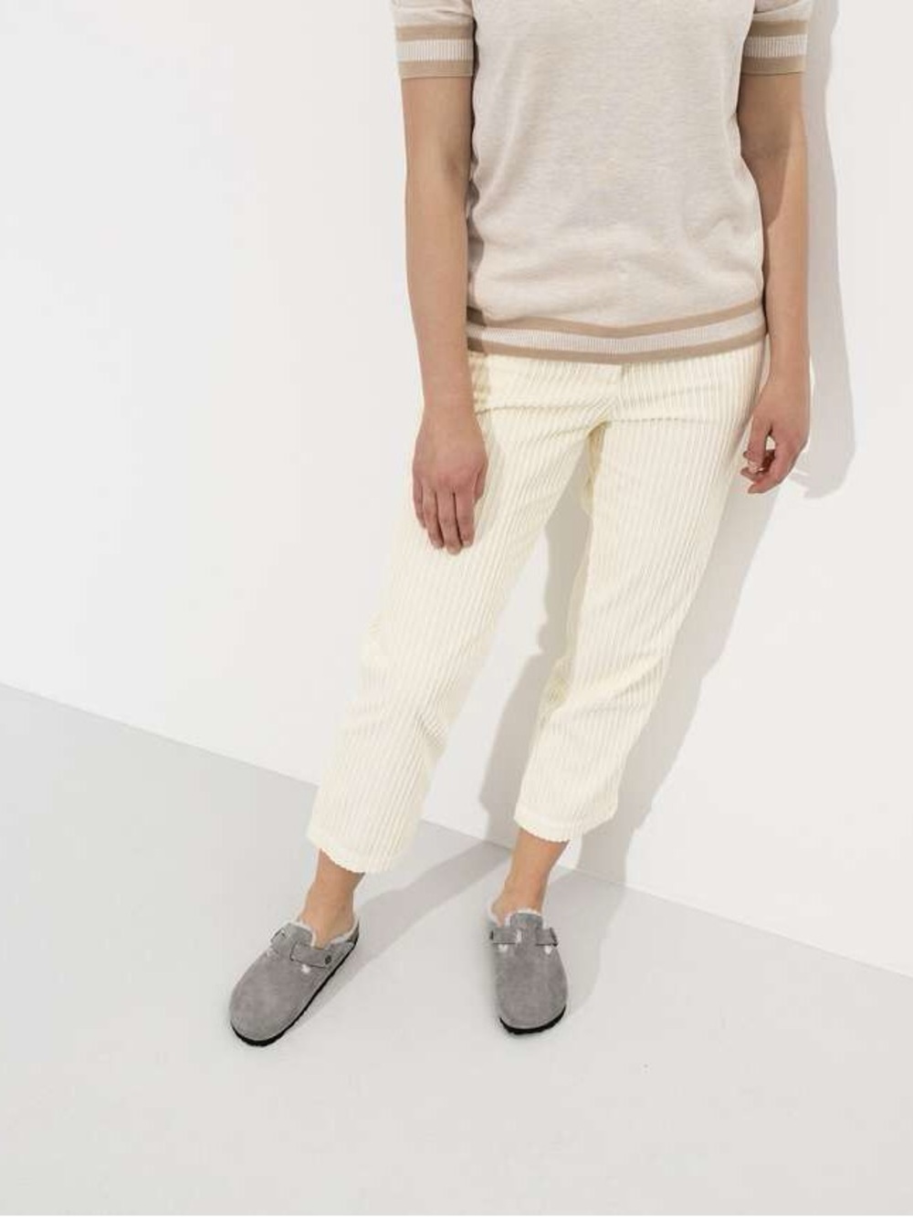 Birkenstock Boston Shearling Grey Suede Leather Slide Clogs
